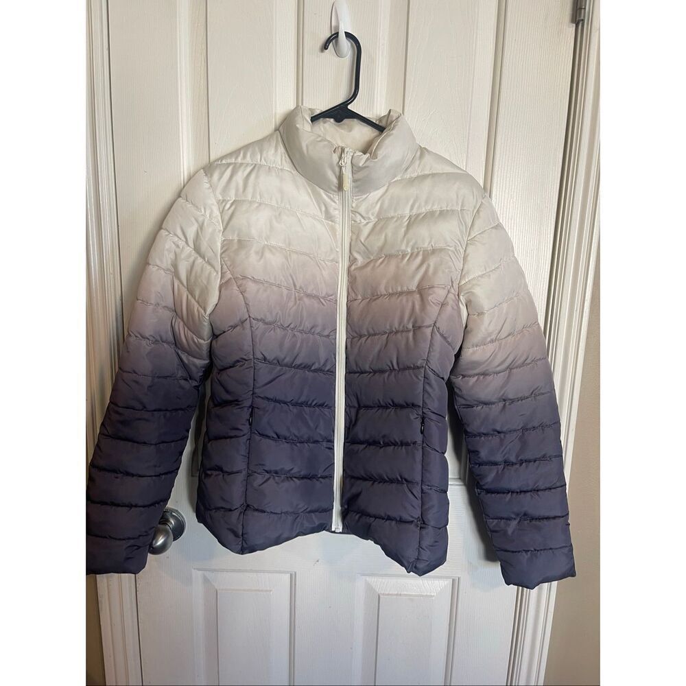 Zyia Active Womens Purple Ivory Blanca Peak Ombre Puffer Jacket Coat Size Medium